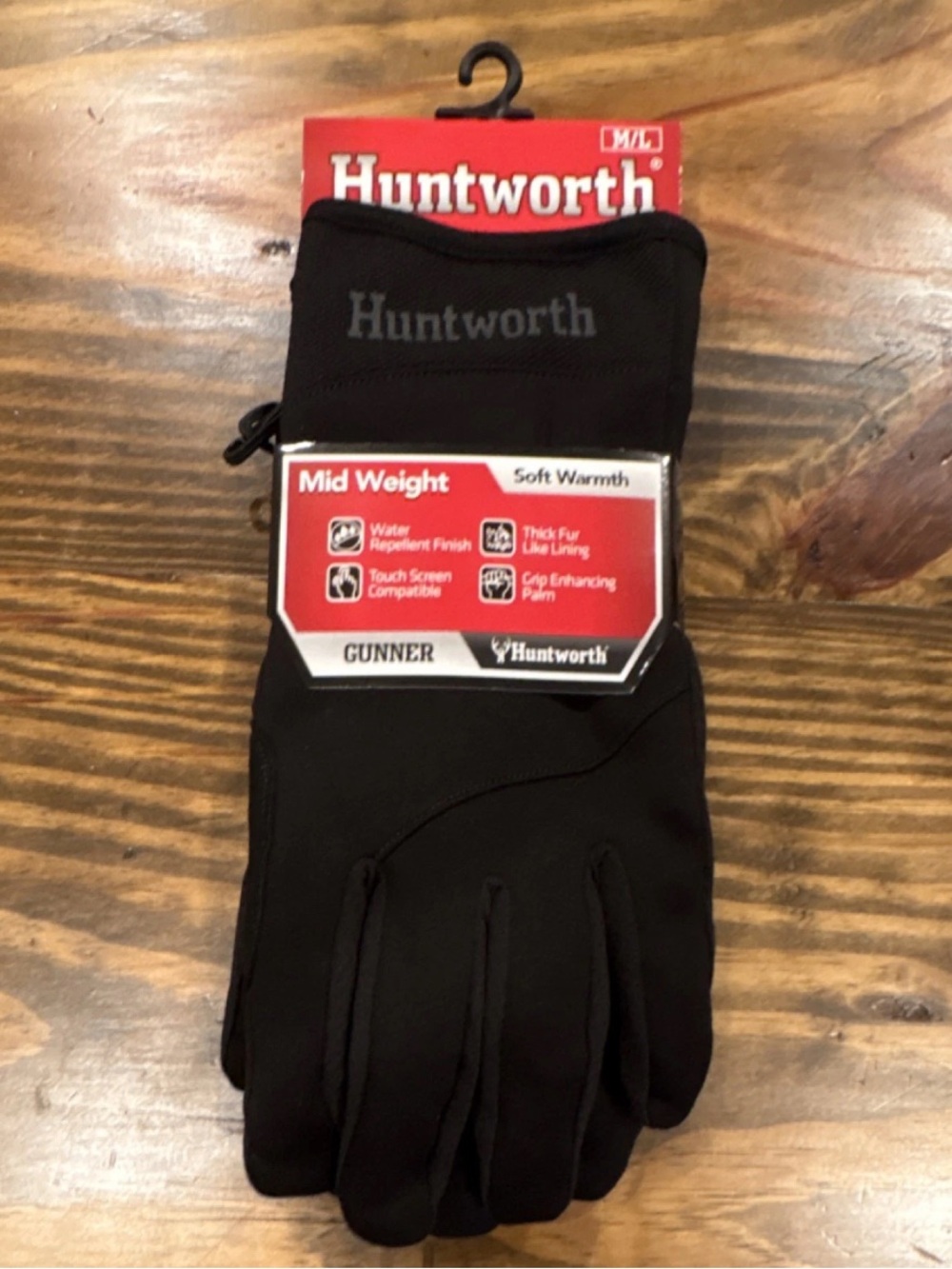 Huntworth Black Mid-Weight Touchscreen Gloves